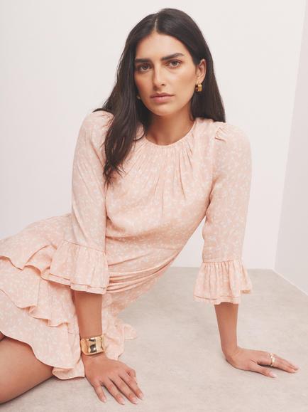 Mint Velvet Floral Tiered Mini Dress, Pink - view 2, Pink