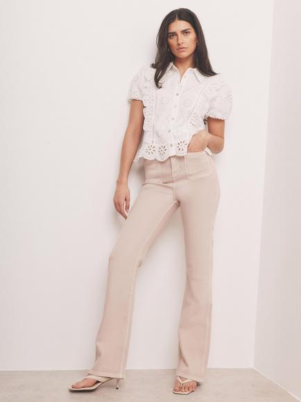 Mint Velvet Mid-Rise Pocket Flared Jeans, Natural Taupe, Natural Taupe