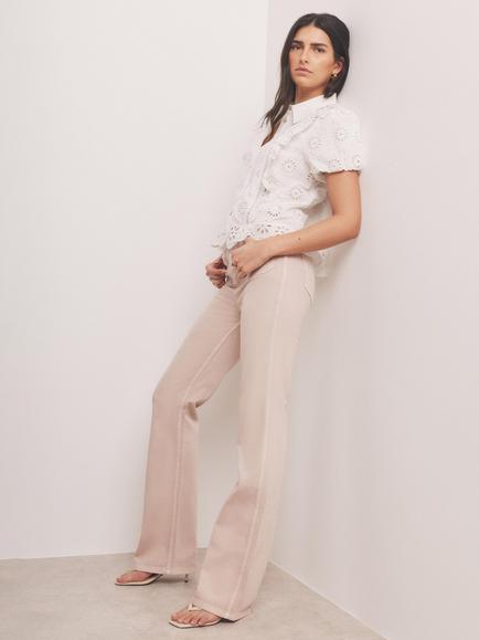 Mint Velvet Mid-Rise Pocket Flared Jeans, Natural Taupe - view 2, Natural Taupe