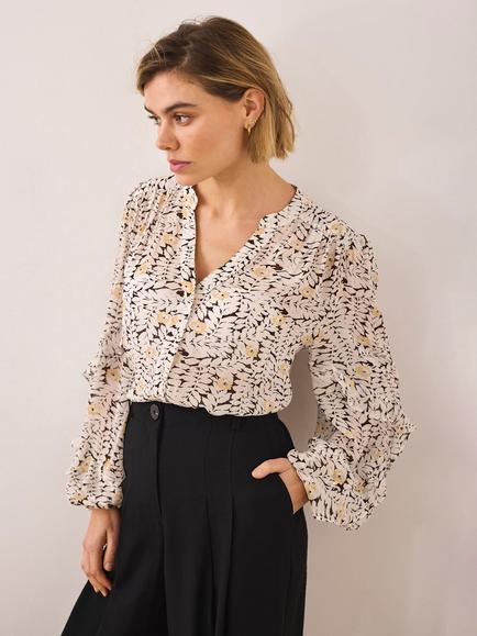Mint Velvet Floral Print Ruffle Blouse, Black/Multi, Black/Multi