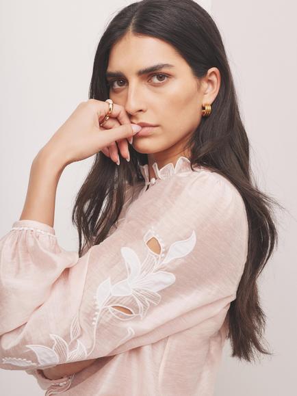 Mint Velvet Embroidered Linen Blend Blouse, Pink - view 2, Pink