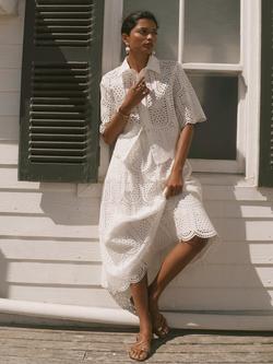 Mint Velvet Pineapple Broderie Midi Skirt, White Ivory, White Ivory