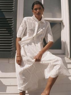 Mint Velvet Pineapple Broderie Midi Skirt, White Ivory - view 2, White Ivory
