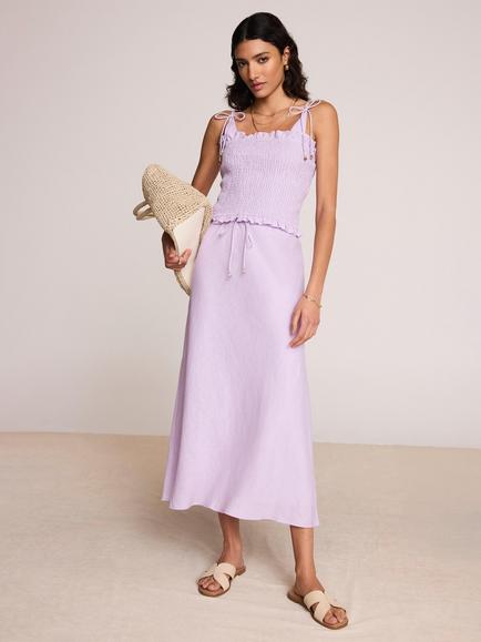 Mint Velvet Linen Bias Midi Skirt, Purple Lilac, Purple Lilac