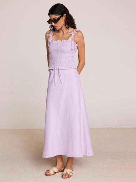 Mint Velvet Linen Bias Midi Skirt, Purple Lilac - view 2, Purple Lilac