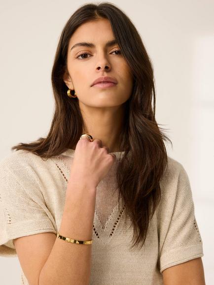 Mint Velvet Metallic Knit Top, Natural - view 2, Natural