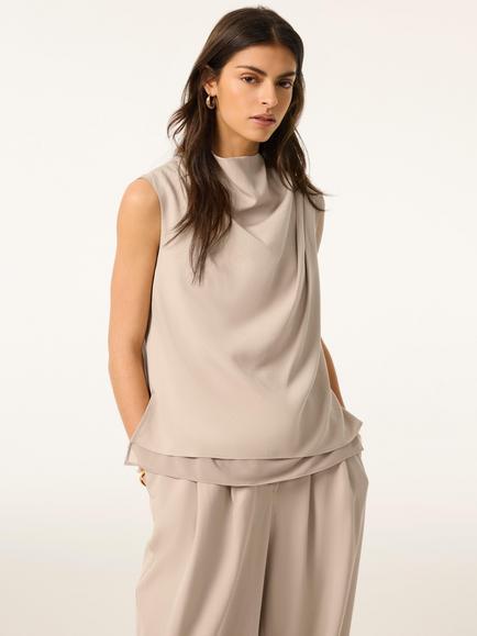 Mint Velvet Cowl Neck Sleeveless Top, Natural, Natural