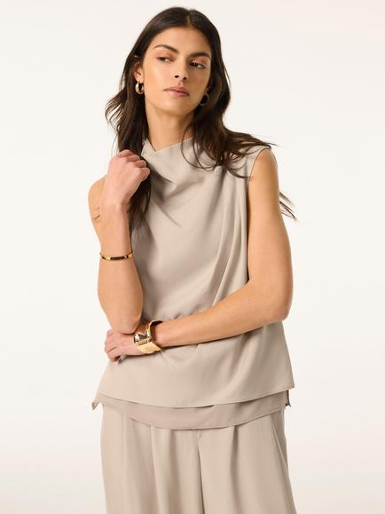 Mint Velvet Cowl Neck Sleeveless Top, Natural - view 2, Natural