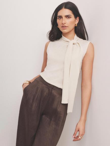Mint Velvet Tie Neck Blouse, Gold, Gold