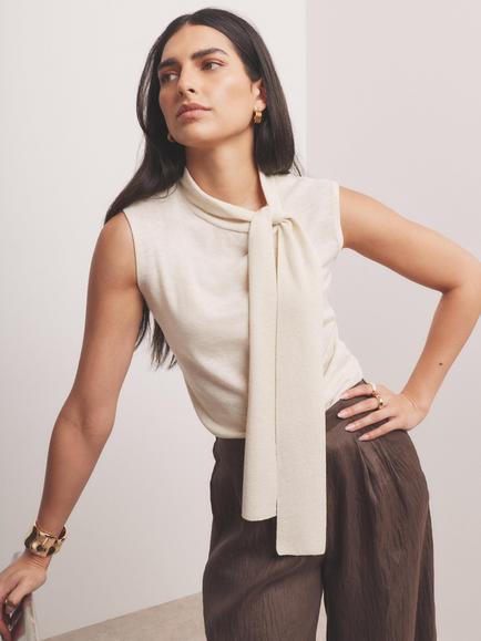 Mint Velvet Tie Neck Blouse, Gold - view 2, Gold