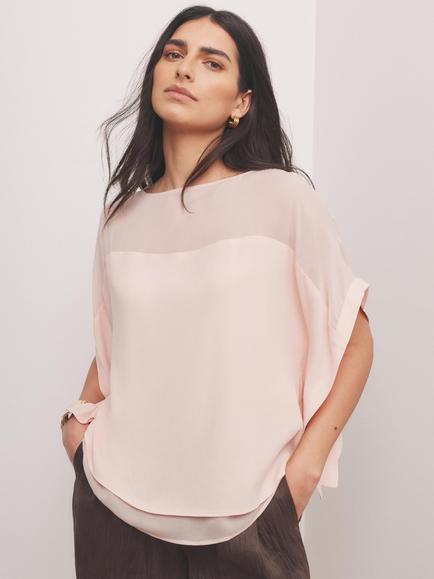 Mint Velvet Double Layer Top, Pink Light - view 2, Pink Light