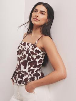 Mint Velvet Floral Print Linen Blend Cami Top, Red Burgundy - view 2, Red Burgundy