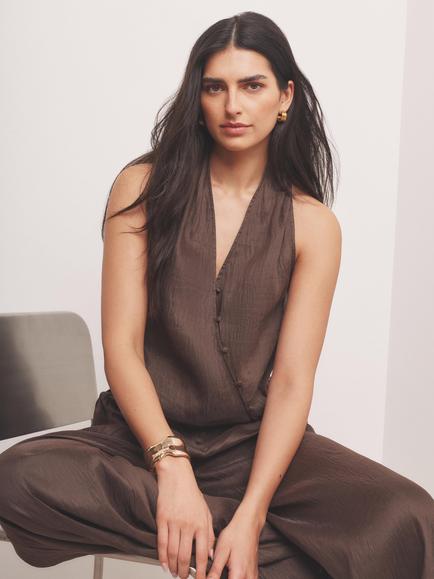 Mint Velvet Linen Rich Halter Top, Brown - view 2, Brown