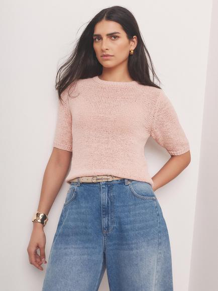 Mint Velvet Cotton Blend Knit Top, Light Pink