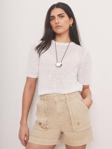 Mint Velvet Cotton Blend Knit Top, Ivory