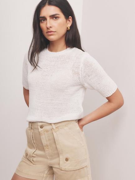 Mint Velvet Cotton Blend Knit Top - view 2, Ivory