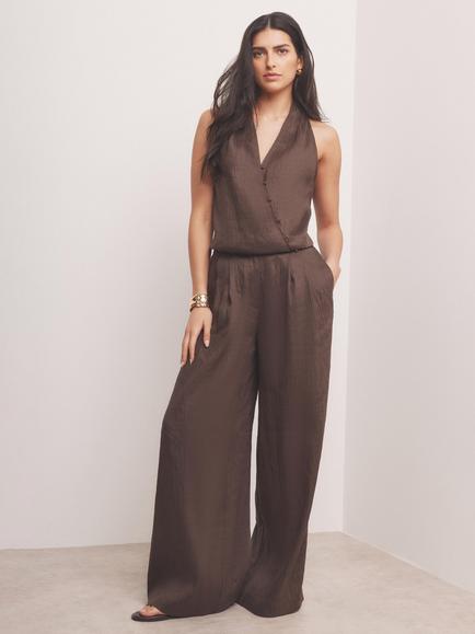 Mint Velvet Linen Rich Wide Leg Trousers, Brown, Brown