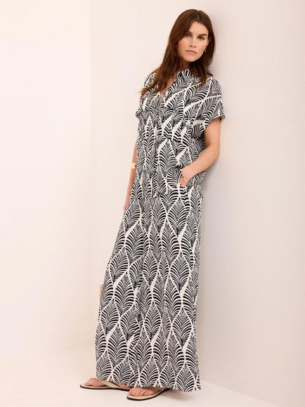 Mint Velvet Leaf Print Wide Leg Trousers, Blue/Multi, Blue/Multi