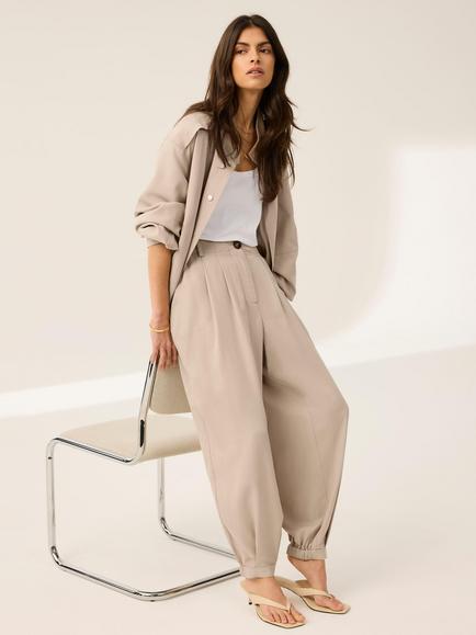 Mint Velvet Balloon Leg Trousers, Beige - view 2, Beige