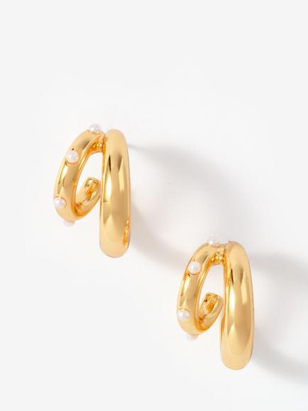 Mint Velvet Hoop Pearl Double Hoop Earrings, Gold, Gold