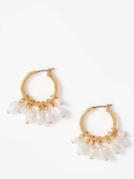 Mint Velvet Mini Hoop Pearl Drop Earrings, Gold, Gold