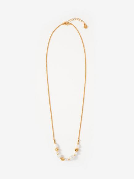Mint Velvet Long Bead and Pearl Necklace, Gold/White, Gold/White