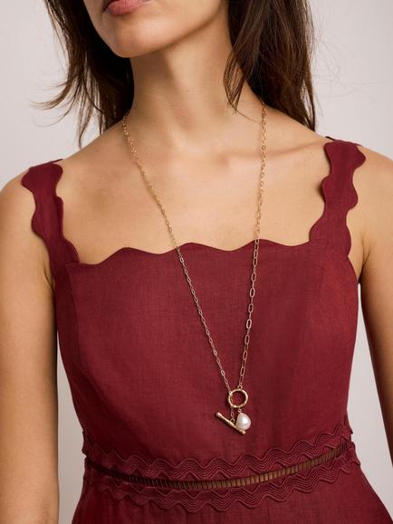Mint Velvet Pearl Drop Lariat Necklace, Gold - view 2, Gold