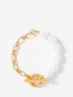 Mint Velvet Link Chain Pearl Bracelet, Gold/White, Gold/White