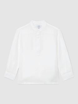 Reiss Kids' Hawkin Pure Linen Long Sleeve Shirt, White, White