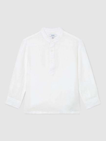 Reiss Kids' Hawkin Pure Linen Long Sleeve Shirt, White, White