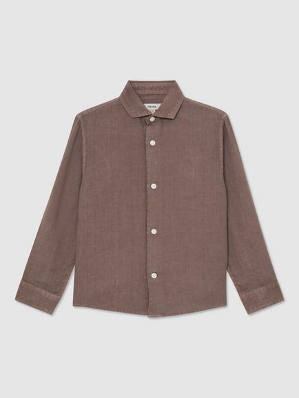 Reiss Kids' Holiday Pure Linen Long Sleeve Shirt, Espresso Brown, Espresso Brown