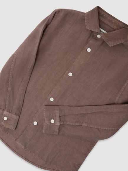 Reiss Kids' Holiday Pure Linen Long Sleeve Shirt, Espresso Brown - view 2, Espresso Brown