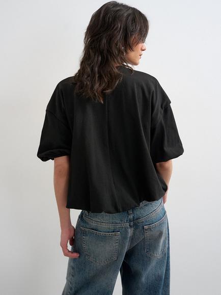 Topshop Bubble Hem and Sleeve T-Shirt - view 2, Black