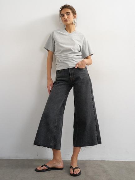 Topshop Mid Rise Wide Leg Crop Jeans, Washed Black, Washed Black