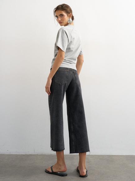 Topshop Mid Rise Wide Leg Crop Jeans, Washed Black - view 2, Washed Black
