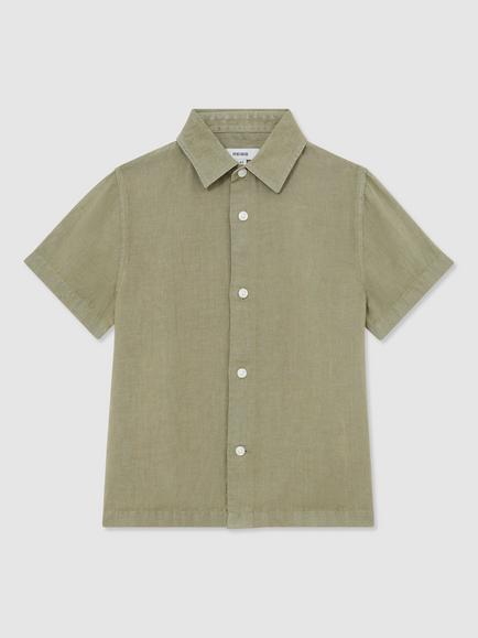 Reiss Kids' Holiday Pure Linen Long Sleeve Shirt, Thyme Green, Thyme Green