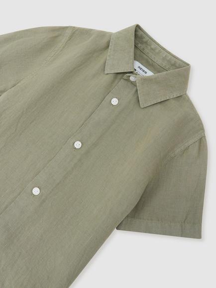 Reiss Kids' Holiday Pure Linen Long Sleeve Shirt, Thyme Green - view 2, Thyme Green