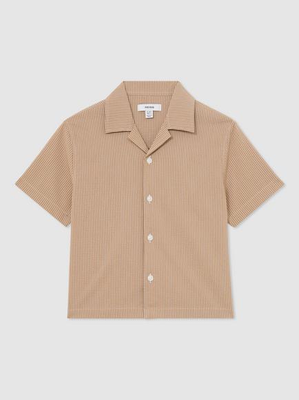 Reiss Kids' Pyrus Textured Short Sleeve Shirt, Taupe, Taupe
