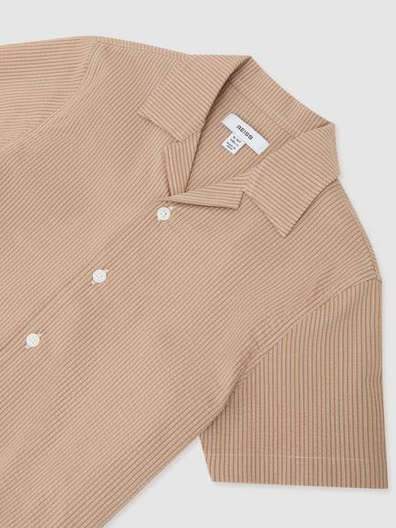 Reiss Kids' Pyrus Textured Short Sleeve Shirt, Taupe - view 2, Taupe