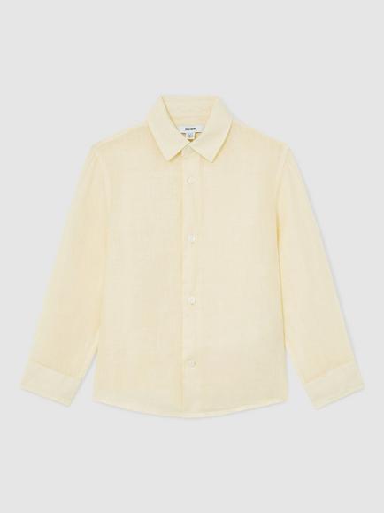 Reiss Kids' Ruban Pure Linen Long Sleeve Shirt, Buttermilk Yellow, Buttermilk Yellow