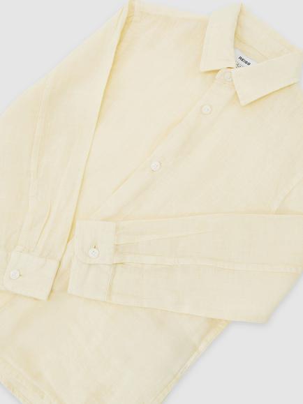 Reiss Kids' Ruban Pure Linen Long Sleeve Shirt, Buttermilk Yellow - view 2, Buttermilk Yellow