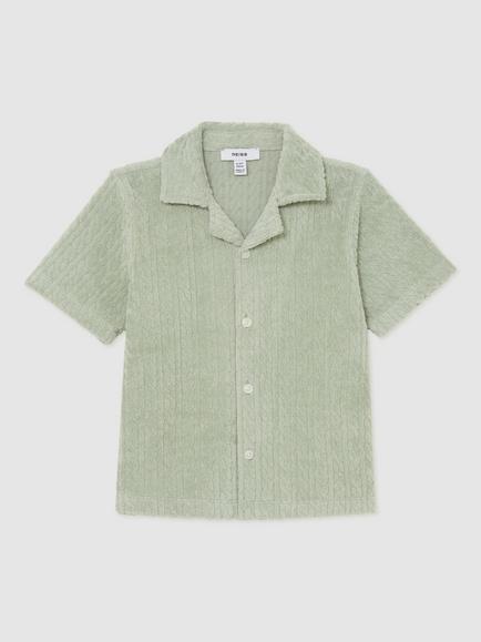 Reiss Kids' Shore Towelling Short Sleeve Cuban Shirt, Sage