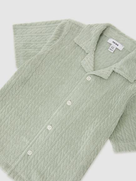Reiss Kids' Shore Towelling Short Sleeve Cuban Shirt - view 2, Sage