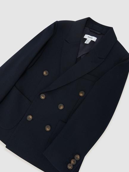 Reiss Kids' Belmot Double Breasted Textured Blazer, Navy - view 2, Navy