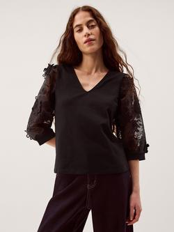 Monsoon Fi Floral Sleeve Top, Black, Black