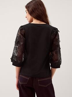 Monsoon Fi Floral Sleeve Top, Black - view 2, Black