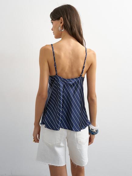 Topshop Striped Satin V-Neck Cami Top, Navy/White - view 2, Navy/White