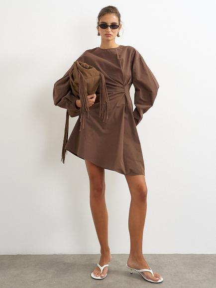 Topshop Knot Front Cotton Mini Dress, Brown, Brown