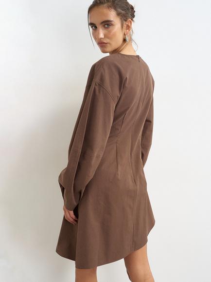 Topshop Knot Front Cotton Mini Dress, Brown - view 2, Brown