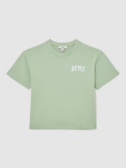 Reiss Kids' Abbott Cotton Logo T-Shirt, Green, Green